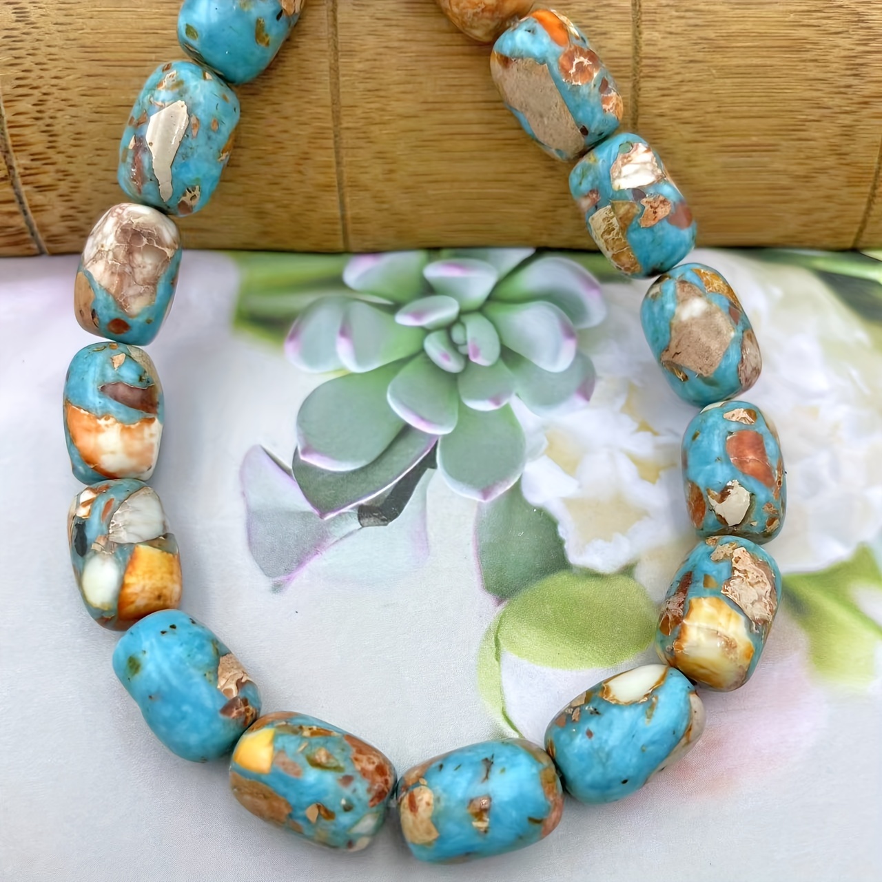 13pcs Natural Emperor Pine Bohemian Barrel Beads for DIY Jewelry
